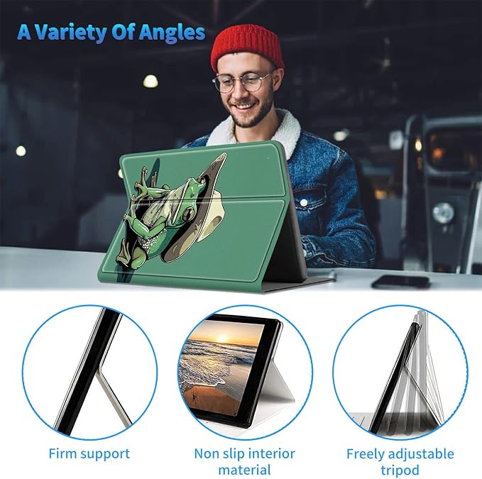 for All-New Kindle Fire HD 10 &amp 10 Plus Tablet (13th/11th Gen 2023/2021 Release) 10.1 + Screen Clean Pad Slim PU Leather Multi-Angle Kickstand Cover with Auto Wake/Sleep Horse with US Flag