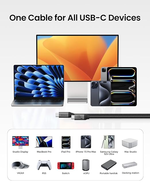 Silkland USB C Data Cable 20Gbps 1FT USB C to USB C Cable 240W Charging | High Speed Data Transfer Short USB C 3.2 Gen 2x2 Cable 5K/4K 60Hz USBC Monitor Cord Compatible with SSD Hub Docking