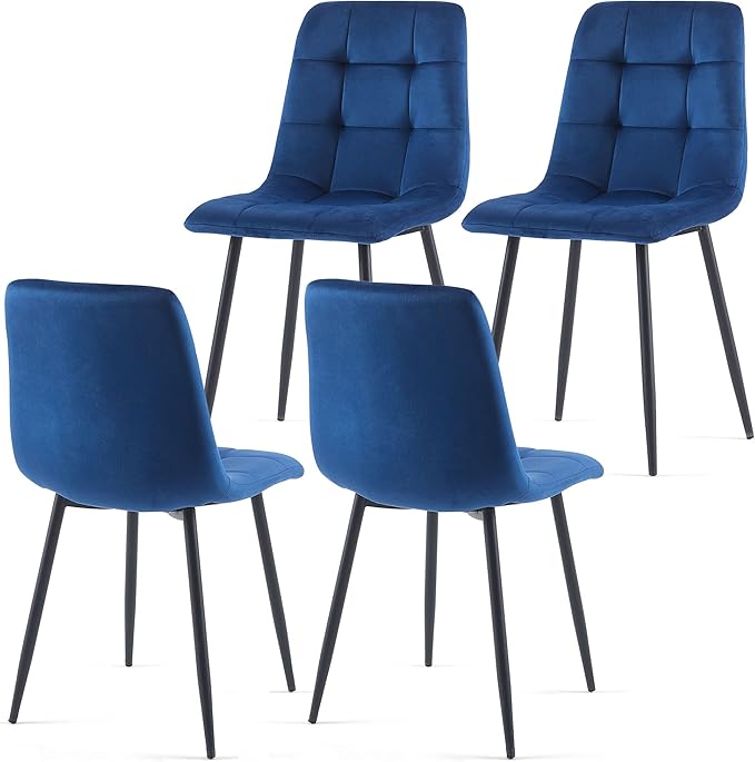 NORDICANA Navy Blue Velvet Dinner Chairs Set of 4, Modern Armless Biscuit Tufted Dining Side Chairs with Metal Legs for Kitchen Living Room Vanity