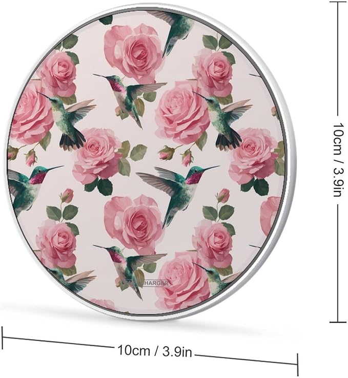 Hummingbirds Rose Wireless Charger SlimWireless Charging Pad Anti-Slip Charger Mat for Men Women