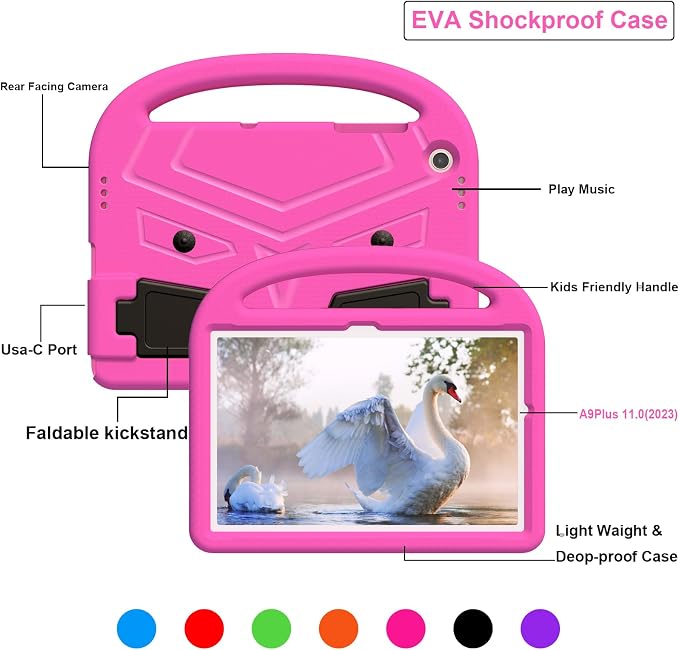 Galaxy Tab A9+ Case Kids Friendly EVA Rubber Stand Handle Grip Shockproof Protective Lightweight Cute Case Cover for Galaxy Tab A9 Plus 11 SM-X210 X215 X217 - Black
