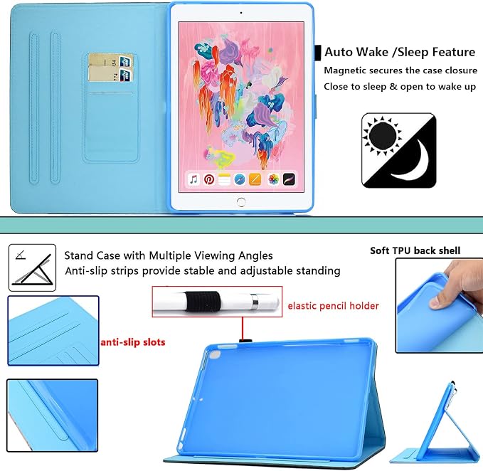 for Apple iPad 10.2 Case 2021/2020/2019 iPad 9th/8th/7th Generation Smart Cover with Pencil Holder [Auto Wake/Sleep] PU Leather Stand Folio Tri-fold Shockproof Thin Shell Colored Graffiti