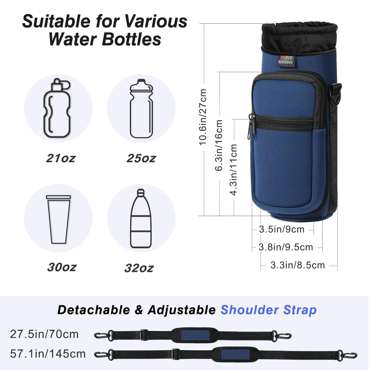 Nuovoware Magnetic Gym Bag, 25oz/32oz, Water Bottle Carrier, Dark Blue