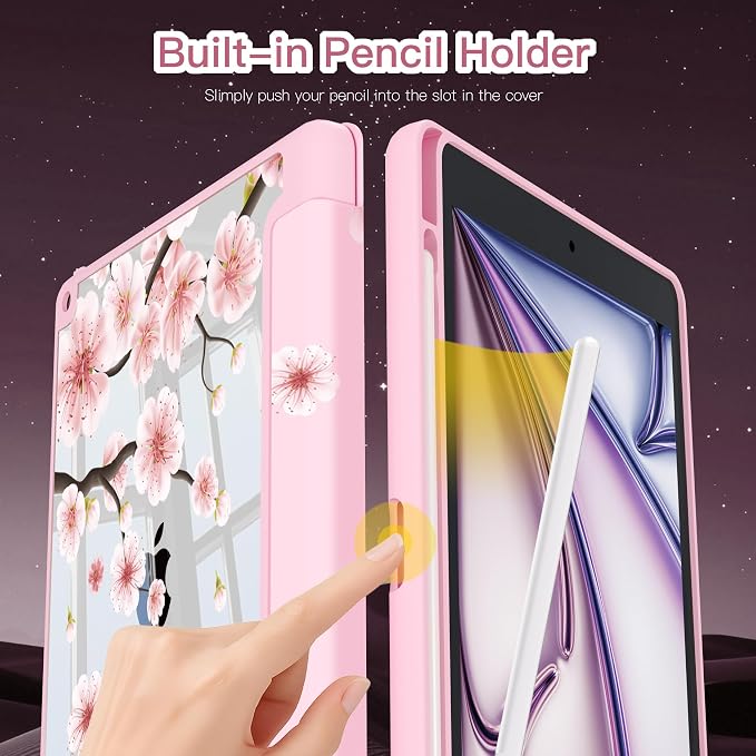 Teryeefi for iPad 10.2 case 2021 20202019 Release 7th 8th 9th Generation Built in Pencil Holder - Stand-Auto Wake/Sleep TPU &amp Hard Stand Clear Back Cover for 10.2 iPad (Black Bow)