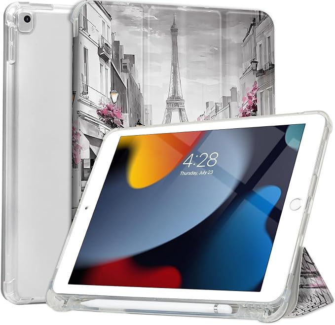 Lokigo for iPad 9th/ 8th/ 7th Generation Case 10.2 Inch (2021/2020/2019 Release) iPad Air 10.5 (3rd Generation) 2019 /Pro 10.5 2017 Case with Translucent Hard Shell Back -Flowers