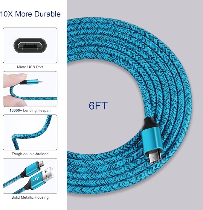 Android Phone Fast ChargerQuick3.0 USB Fast Wall Charger Plug Micro USB Cable 6FT Compatible for Samsung Galaxy J3 J5 J7 J8 S7 S6 A10 A02 A6 A01 LG Stylo 2 3 Plus Moto G/X/E E4 E5 E6s E7 G5 Plus