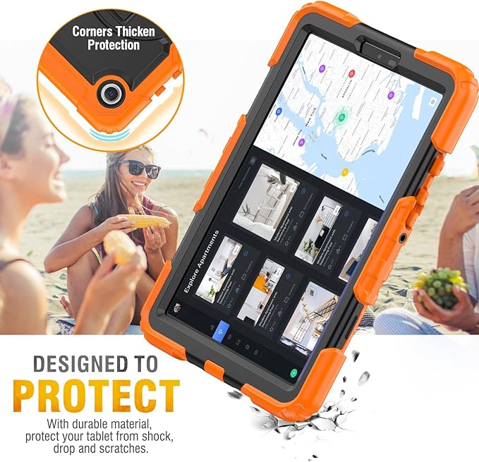 HXCASEAC Case for Samsung Galaxy Tab A9 8.7 Inch, Protective with Screen Protector/Hand Strap/Pen Holder, Sturdy Shockproof for Samsung A9 Tablet Case SM-X110 SM-X115 SM-X117 - Orange