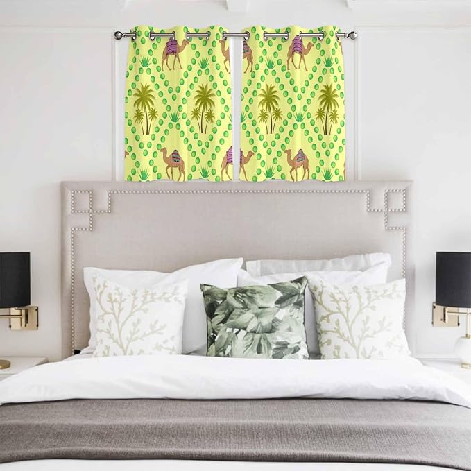 2 Panel Kitchen Cafe Curtains, Desert Sand Camels Sunlight Filtering Nature Air