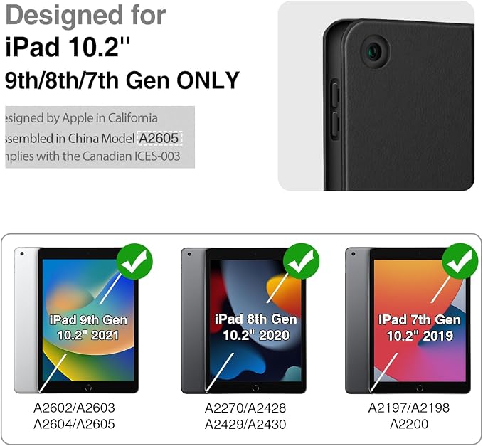 Antbox Case for iPad 9th Generation/iPad 8th/7th Generation 10.2'' Black | Built-in Pencil Holder Vegan Leather Auto Sleep/Wake