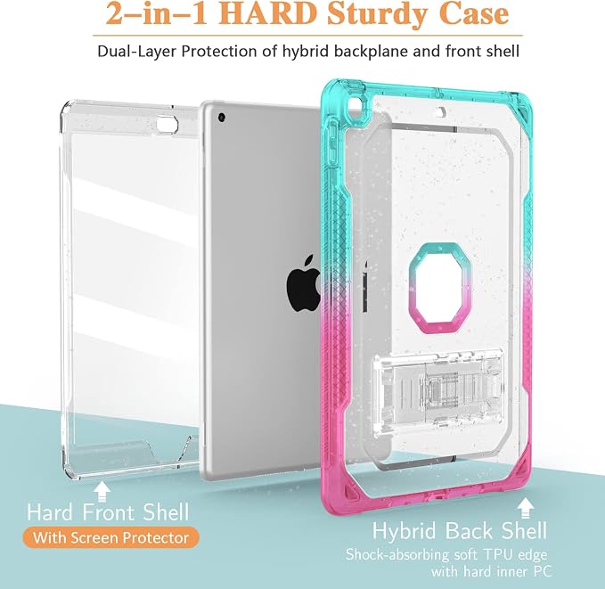 ZoneFoker Case for iPad Air 2 Case for iPad 6th/5th Generation 2018/2017 for Apple iPad 9.7 inch with Screen Protector/StandClear Glitter Full-Body Coverage Slim Cover for Girls Women (Blue+Purple)
