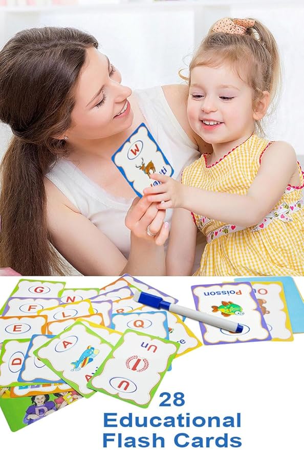 Erasable French Alphabet flashcards. - Write and Wipe Laminated ABCD Letter Tracing Practice Card for Kindergarten (26 Flashcards with Marker) (French Version)