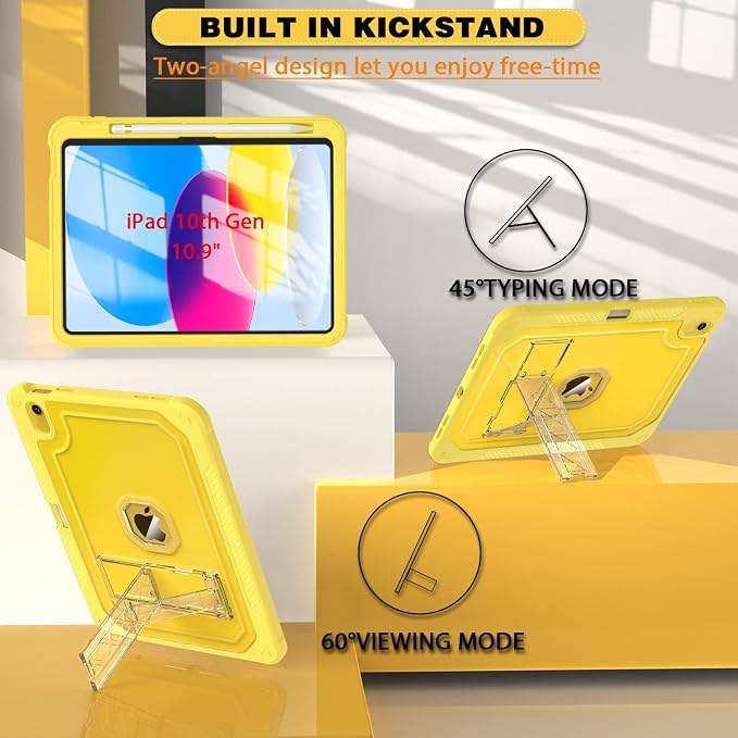ZoneFoker Case for iPad 11-inch (A16) 2025 / iPad 10th Gen 10.9 inch 2022 Heavy Duty Shockproof Rugged Protective with Pencil Holder 11th / 10th Translucent Cover with Kickstand