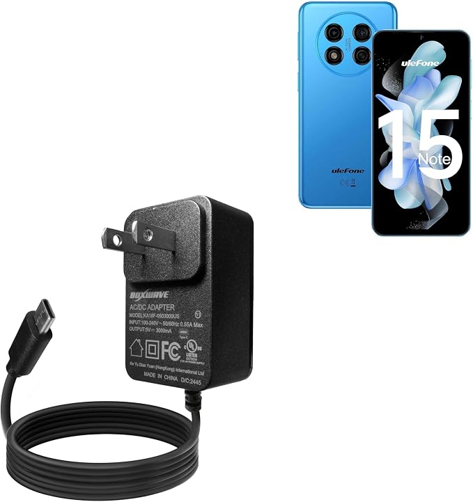 BoxWave Charger Compatible with Ulefone Note 15 - Wall Charger Direct (15W) Rapid Charge Your Device with Built-in 3ft Cable