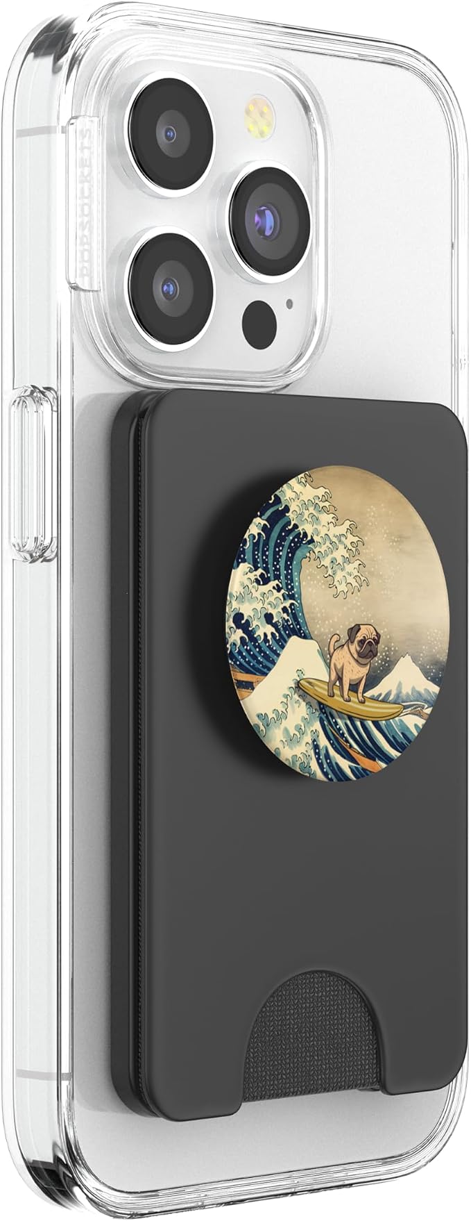 Surfing Pug Kanagawa Wave Japanese Dog Funny PopSockets Adhesive PopGrip