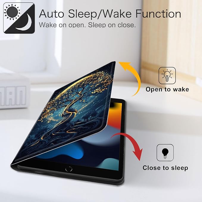 for iPad 11th Generation (A16 2025) 11 / iPad 10th Gen 10.9 2022 Case 360° Rotating PU Leather Stand Cover with Auto Sleep/Wake Shockproof TPU Backl Raccoon Perched