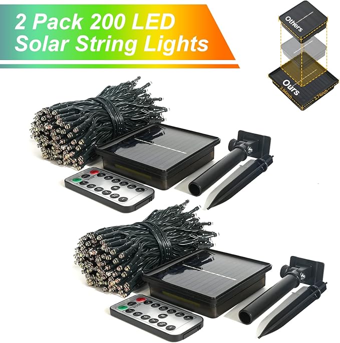 JMEXSUSS 2 Pack White and Multicolor Solar Christmas Lights, Total 400 LED 151FT Color Changing Solar String Lights Outdoor Waterproof for Outside Yard Tree Christmas Decorations