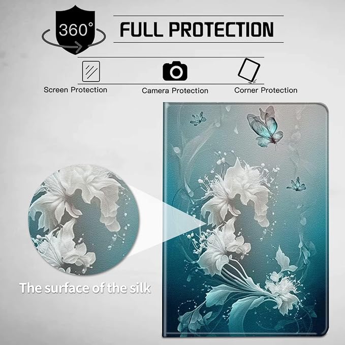 for Galaxy Tab S7 FE 5G Case 2021 PU Leather Smart Cover with Adjustable Stand &amp Auto Wake/Sleep Case for Samsung Galaxy S7 FE 5G/S8 Plus/S7 Plus 12.4 inch - Blue Art Butterflies