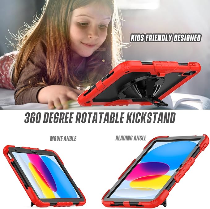 Case Compatible with iPad (A16) 11th 2025/10th Gen 2022 | Built-in Screen Protector Pen Holder Heavy Duty Shockproof Rugged Protective Case W/Handle Shoulder Strap