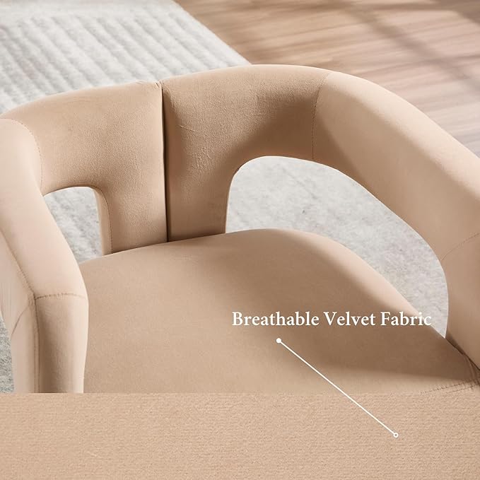 Modern Dining Chairs Set of 4, Upholstered Side Chairs Velvet Fabric Guest Chairs with Barrel Backrest Armchair for Dining Room Living Room, Khaki