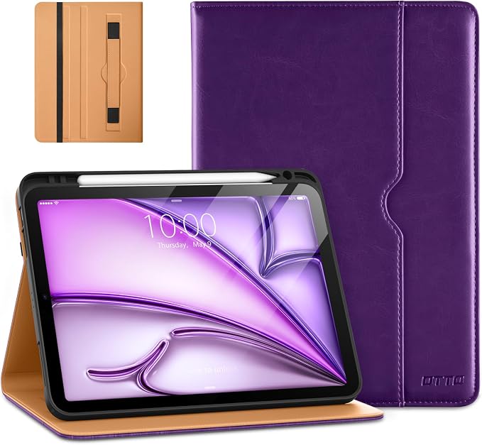 DTTO for iPad Air 11-inch Case M4/M3/M2 (2026/2025/2024) iPad Air 5th / 4th Generation (2022/2020) Premium Leather Business Folio Stand Cover with Pencil Holder - Auto Sleep/Wake Brown