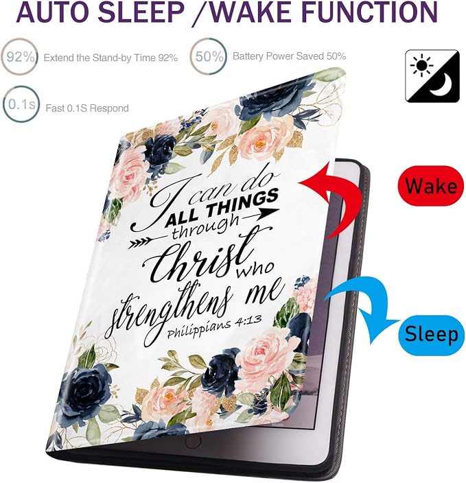 Case for Samsung Galaxy Tab S8 Plus 2022/S7 FE 2021/S7 Plus 2020 12.4 inch Ultra-Thin Multi-Angle Bracket Full Body Case with Wake/Sleep Function - Bible Phil 4-13 Floral