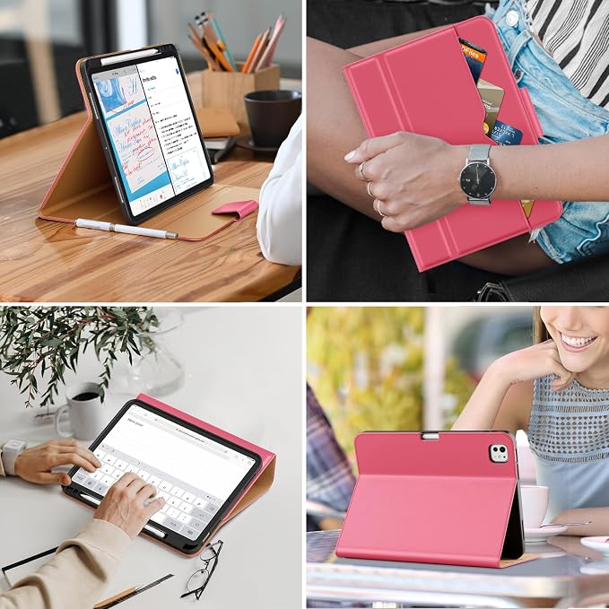 DTTO for iPad Pro 13 Inch Case M5/M4 2025/2024 Magnetic Clasp Multiple Angles Auto Wake/Sleep Premium Leather Business Folio Stand Smart Cover with Pencil Holder for iPad Pro 13 Blue