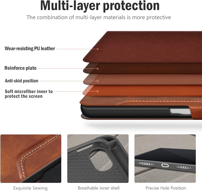 Antbox Case for iPad mini 7 A17 Pro for iPad mini 7th/6th Generation | Built-in Pencil Holder Vegan Leather Smart Cover with Auto Sleep/Wake Stand Function