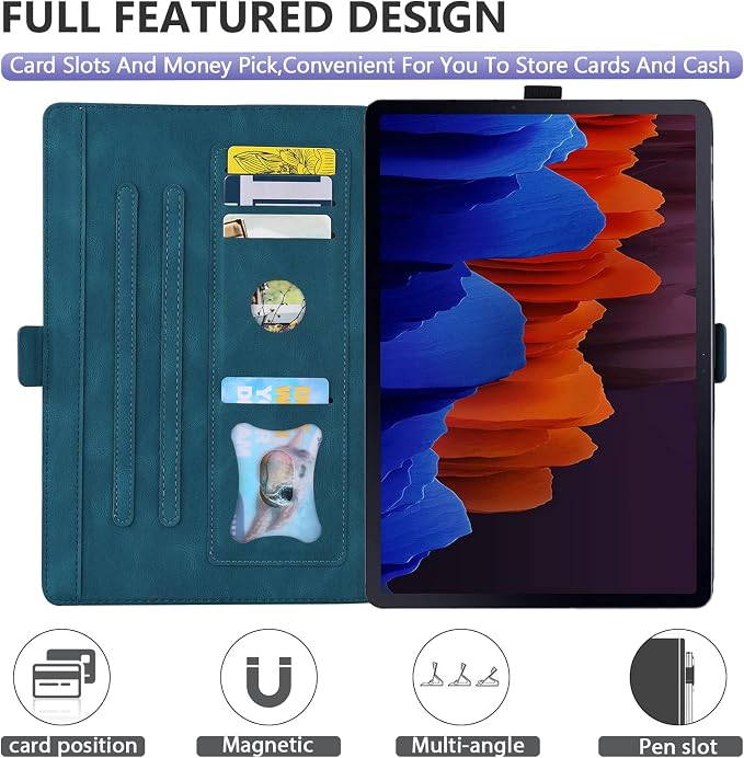 Dteck Wallet Case for Galaxy Tab S10+/S9+/S7 FE/S8+/S7 Plus 12.4 Tablet Premium PU Leather Folding Stand Auto Wake/Sleep Pen Holder Case with Hummingbirds