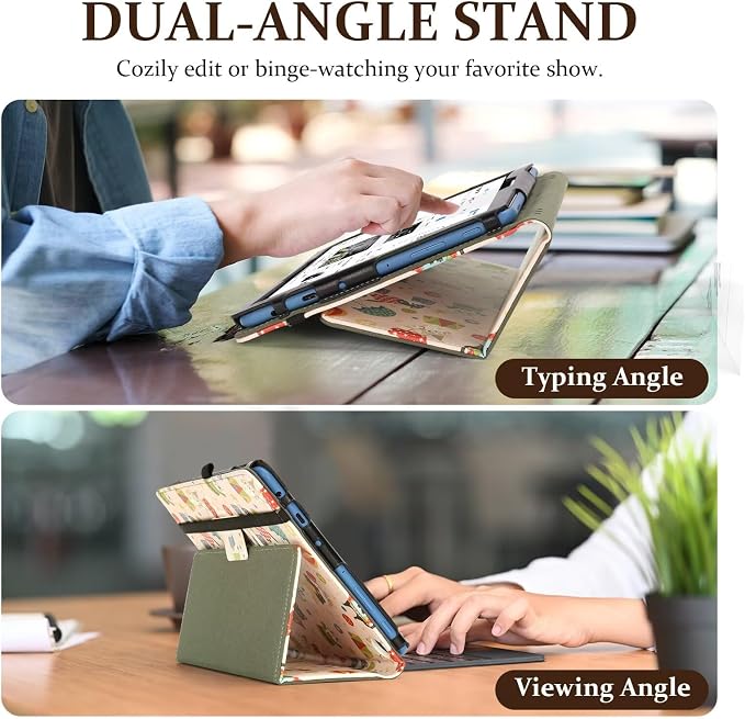 Fancity Case for Kindle Fire HD 10/10 Plus 13th/11th Generation 2023/2021 | Premium PU Leather Protective Case with Adjustable Angles Auto Wake/Sleep Hand Strap for Fire HD 10/10 Plus Black Floral