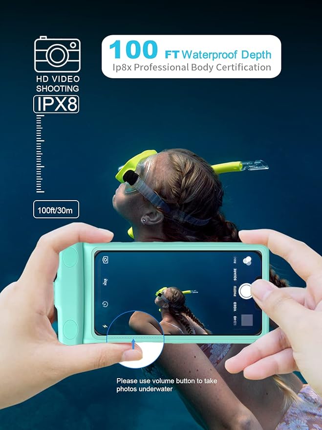 wellhouse Waterproof Phone Pouch, Waterproof Phone Case for iPhone 16 15 14 13 12 Pro Max XS Samsung, IPX8 3D Cellphone Dry Bag Beach Essentials (2 Pack -Earl Blue & Green 7.0", 7 inch)