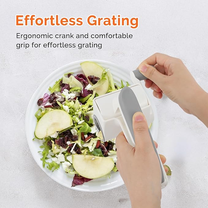 UHIYEE Patented Handheld Parmesan Cheese Grater with 2 Rotary Drums, White