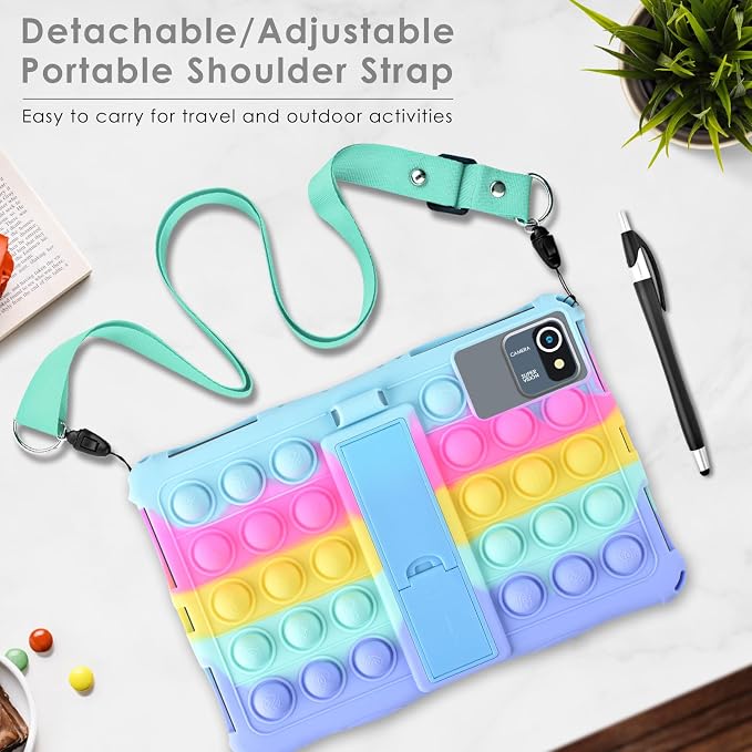 DETUOSI 11 inch Tablet Case Compatible with COLORROOM Android 14 AOCWEI X800 with Shoulder Strap and Stylus Pen Multi-Angle Protective Cover for TECLAST P50 Dazzling Dark Blue