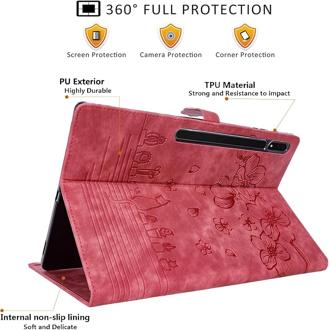 Dteck Wallet Case for Galaxy Tab S10+/S9+/S7 FE/S8+/S7 Plus 12.4 Tablet Premium PU Leather Folding Stand Auto Wake/Sleep Pen Holder Case with Hummingbirds