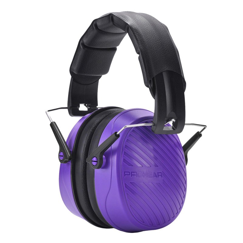PROHEAR 038 Ear Protection Safety Earmuffs for Mowing, 28dB Noise Reduction Passive Hearing Protector, Compact Foldable Headset for Shooting Construction Power Tools, Purple