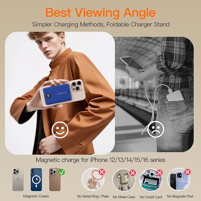 Magnetic Portable Charger, 16800mAh Wireless Power Bank, with 20W USB-C Fast Charging and LED Digital Display Magnetic Battery Pack, Compatible with iPhone 16/15/14/13/12 Full Series (2025)