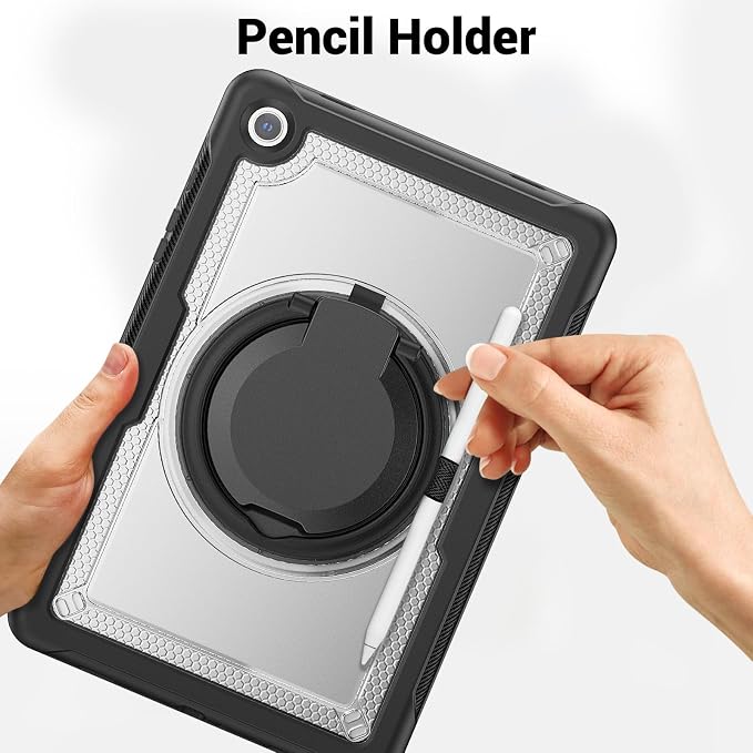 for Samsung Galaxy Tab A9 Case 8.7 inch (SM-X110/X115/X117) with Shoulder Strap 360° Rotatable Kickstad Shockproof Protective Case Cover for iPad mini 7 A17 Pro Black