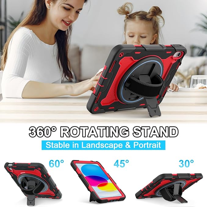 for iPad 9th 8th 7th Gen Case 10.2 inch with Screen Protector | 360° Rotating Kickstand Hand Strap Shoulder Strap Heavy Duty Military Grade - Kids Friendly