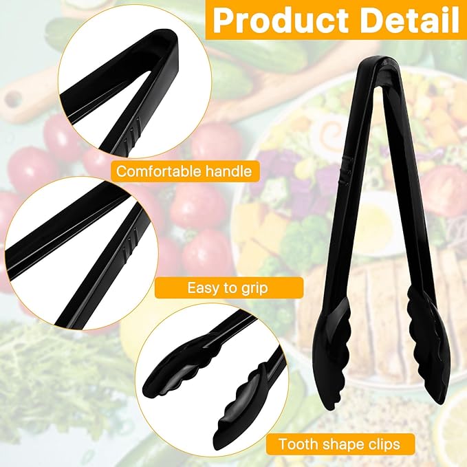 Boocalny 40Pcs Plastic Tongs for Serving Food, 9 Inch Thicken Plastic Serving Utensils Tongs, Heavy Duty Salad Tong, Disposable and Reusable Tong for Food Kitchen Buffets BBQ Events Catering, Medium