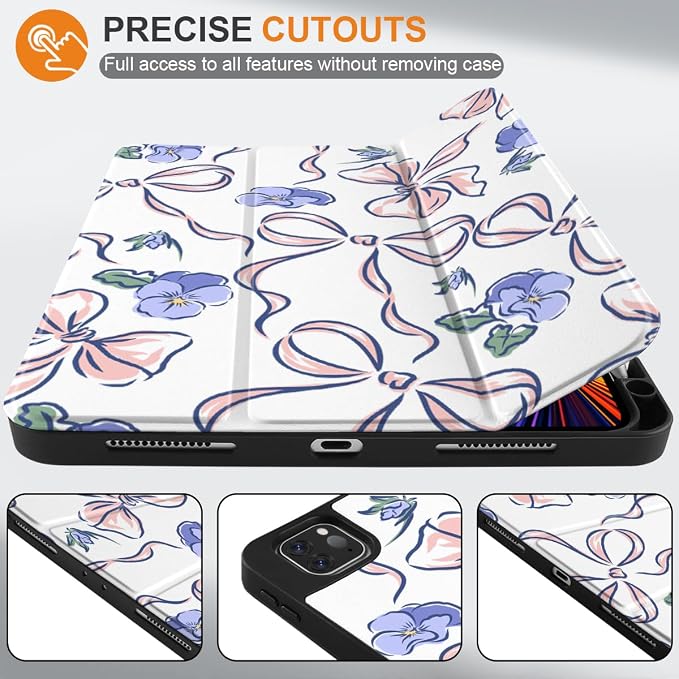 Case for iPad Pro 12.9 inch 6th Generation 2022 Built-in Pencil Holder + Trifold Stand + Auto Wake/Sleep + Protective Cover for iPad Pro 12.9 5th/4th/3rd Gen- Bear