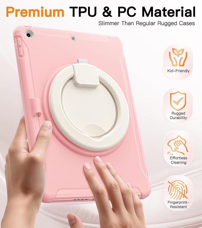 BATYUE Shockproof Case for iPad 9th 8th 7th Gen 10.2 Inch Black | 3in1 PC+TPU Heavy Duty 360° Rotatable Ring Stand for Grip Carry Hang &amp Multi-Angle View Screen Protector Pencil Holder