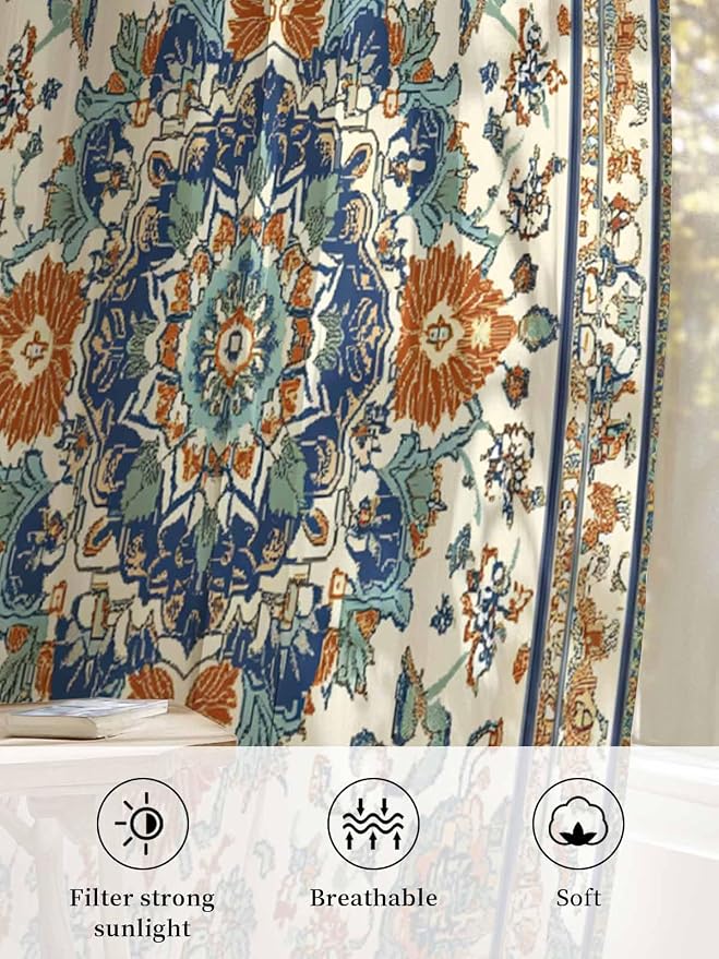 Sheer Curtains 96 Inches Long, Southwest Farmhouse Semi Sheer Curtains Light