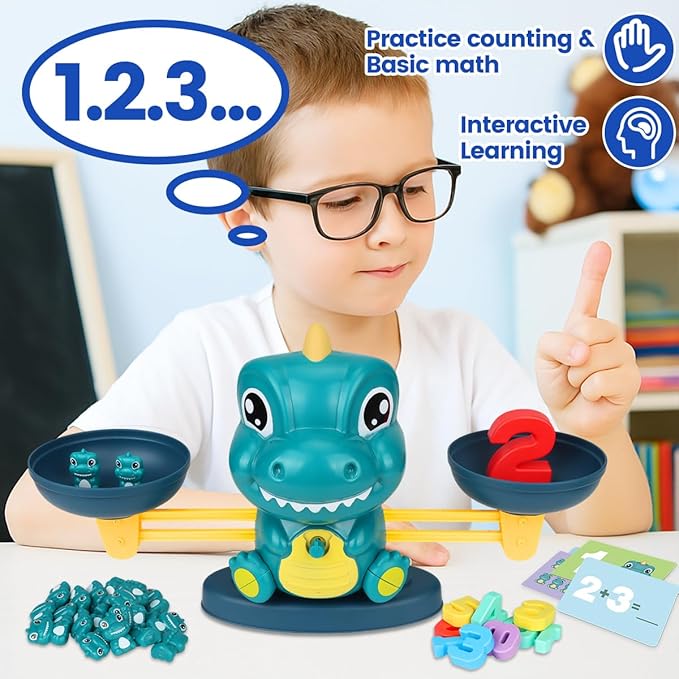 Aitbay Dinosaur Math Balance Toys, Montessori Toys for 3 Years Old Kids, Toddler Educational Toys for 4 5 6 7 Year Old Boys and Girls - Birthday Gifts for Kids Ages 3-5 5-7