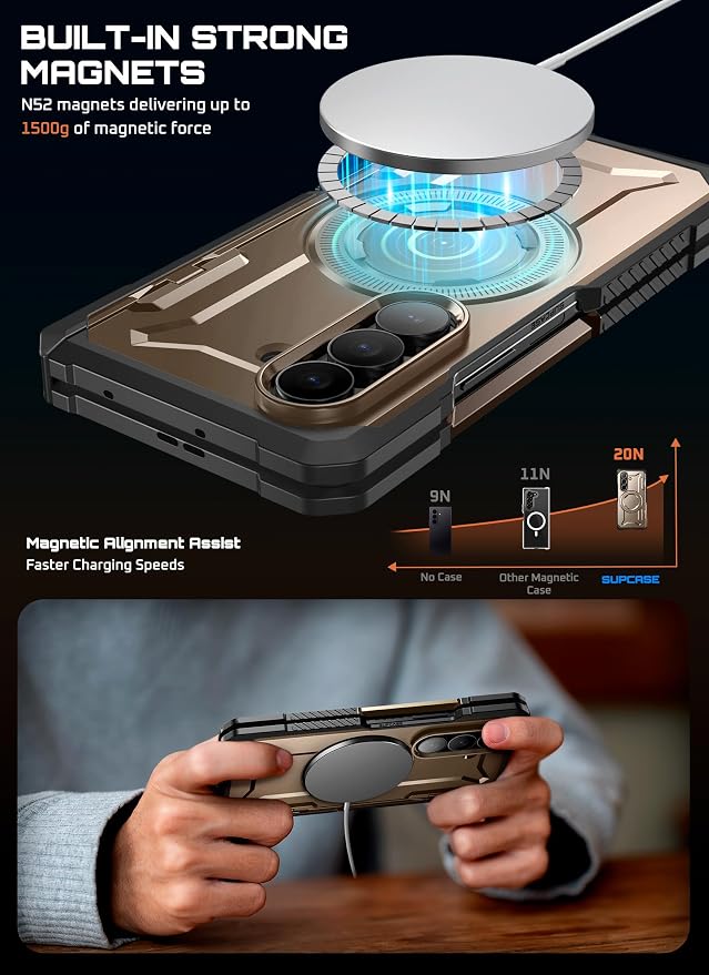 SUPCASE for Samsung Galaxy Z Fold 7 Case with Kickstand Azure | Compatible with MagSafe Tempered Glass Screen Protector Military-Grade Protection Hinge Coverage Unicorn Beetle Grip