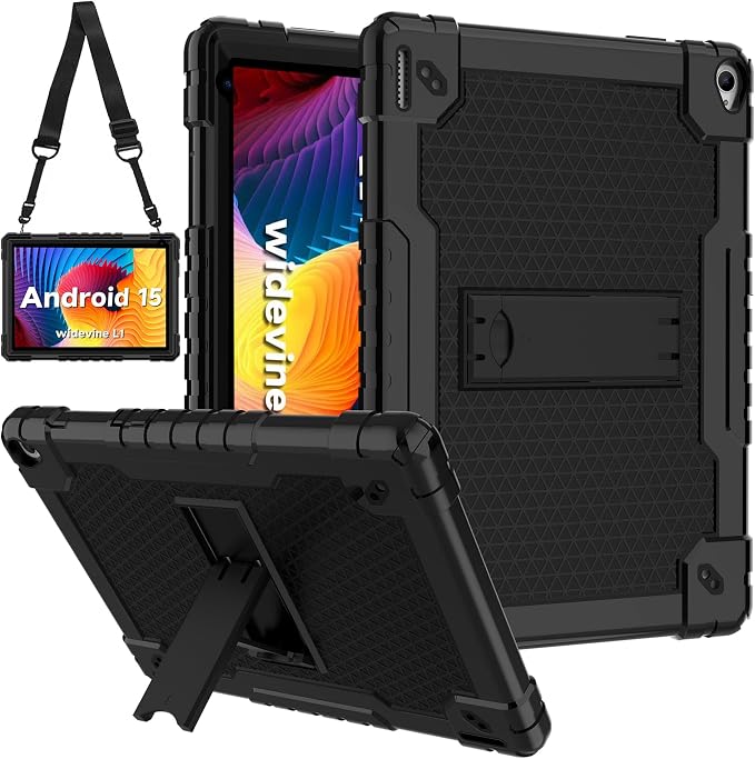 for YQSAVIOR Tab CP10 10.1 CaseHeavy Duty Shockproof with Shoulder Strap Kickstand Hybrid Kids Friendly Cover for Coopers Model CP10 10.1 inch Tablet (Black)
