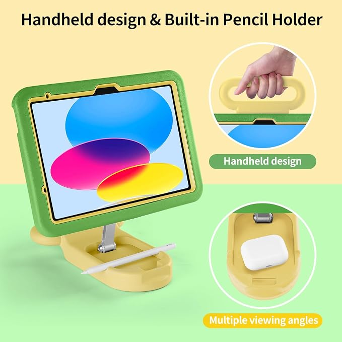 Kids Case for iPad (A16) 11th/10th Gen 10.9'' 2025/2022Adjustable Portrait/Landscape Stand/Drop Proof with HandleChild Friendly Case for iPad Air 11 (M4/M3/M2) 2026/2025/2024 (BlackBlue)