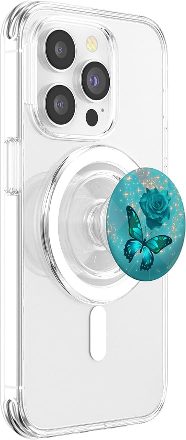 Rose Butterfly Flower Cell Phone Button Pop Up Holder Teal PopSockets Adhesive PopGrip
