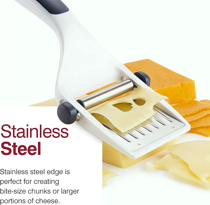 Zyliss Dial & Slice Cheese Slicer - Adjustable, Handheld Cheese Slicer with Stainless Steel Edge and Ergonomic Handle - White