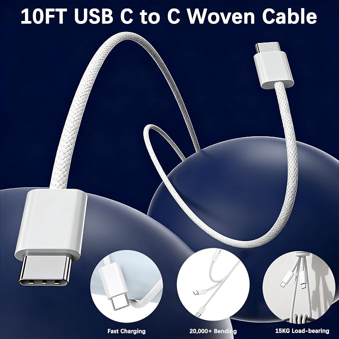 iPhone 17 Charger Fast Charging [Apple MFi Certified] 2Pack Long 10FT USB C to C Woven Cable Cord Quick iPhone Charger Block for Apple i-Phone 17 Pro Max/17e/Air/16 Pro/15/iPad