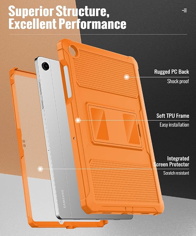 MoKo Shockproof Case Fit Samsung Galaxy Tab A11+ Plus/ A9+ 11 Inch | Full Body Rugged Stand Back Cover with Built-in Screen Protector for Galaxy Tab A11+/ A9+ Tablet Light Gray