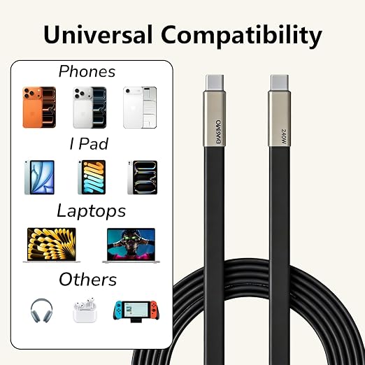 SIDEWAY Phone Charger 240W Silicone Cable with Detachable Stand - Universal Type-C 90° Angle 480Mbps Data Transfer Speed(balck)